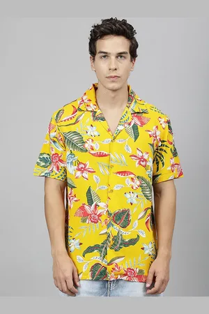 English Navy Men Relaxed Floral Printed Casual Shirt