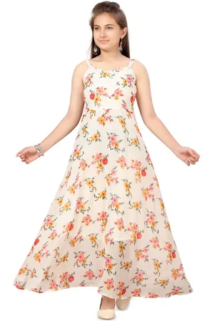 BAESD Girls Floral Print Shoulder Straps Georgette Maxi Dress
