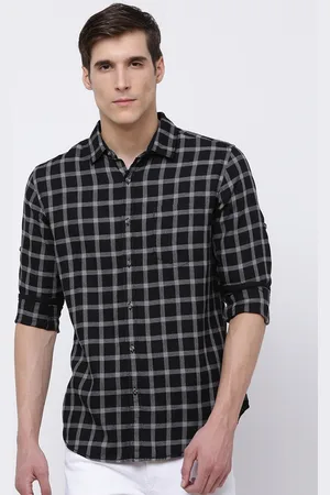 LocoMotive Men Grey & Black Slim Fit Checked Casual Shirt