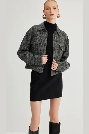 Koton Women Solid Crop Tailored Jacket with Embroidered