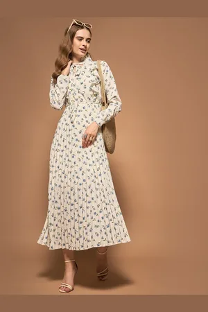 Berrylush Floral Printed Tie-Up Neck Fit and Flare Midi Dress