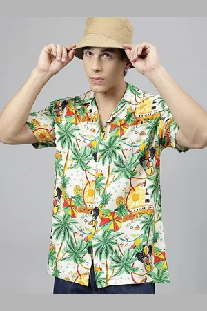 HANCOCK Men New Spread Collar Floral Printed Casual Shirt