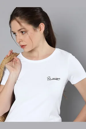 HERE&NOW Women White Solid Pure Cotton T-shirt