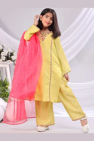 misbis Girls Embroidered Sequinned Straight Kurta with Palazzos & With Dupatta