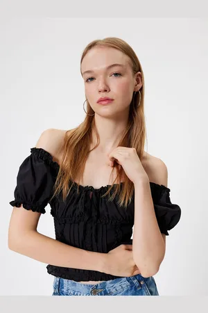 Koton Women Solid Off-Shoulder Cotton Top