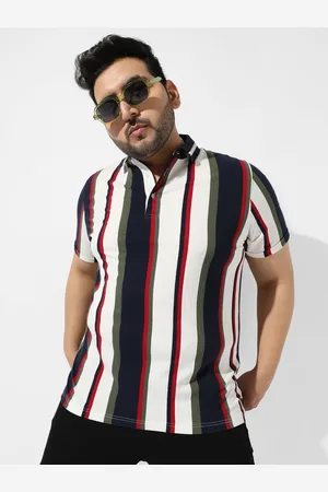 Instafab Men Striped Polo Collar Cotton Relaxed Fit Plus Size T-shirt