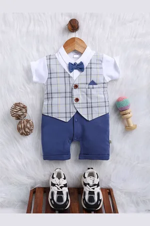 Moms Love Infant Boys Checked Shirt Collar Cotton Rompers