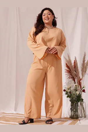 CURVY STREET Plus Size Round Neck Long Sleeves Top With Trousers