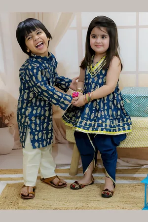 BownBee Girls Ethnic Motifs Printed Regular Pure Cotton Kurta with Dhoti Pants