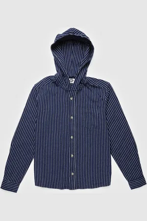 YK Boys Comfort Vertical Stripes Hooded Long Sleeves Cotton Casual Shirt