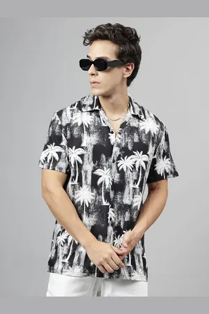 English Navy Men Relaxed Tropical Printed Casual Shirt