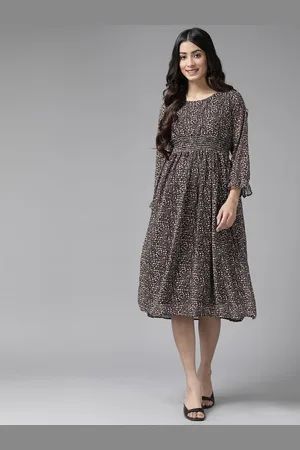 BAESD Women Floral Print Puff Sleeve Fit & Flare Midi Dress