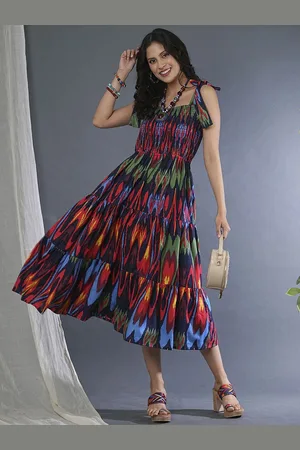 Globus Bohemian Printed Shoulder Straps Fit & Flare Midi Dress