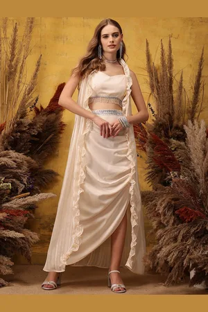 indo street Square Neck Top and Shrug With Skirts