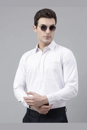 English Navy Men Vertical Striped Slim Fit Formal Shirt