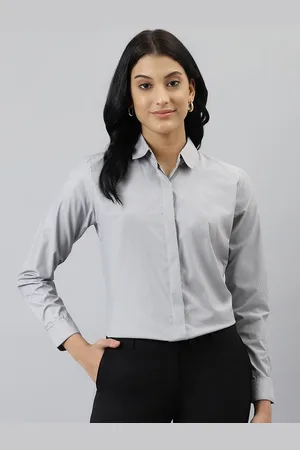 English Navy Women Relaxed Pinstriped Wrinkle Free Formal Shirt