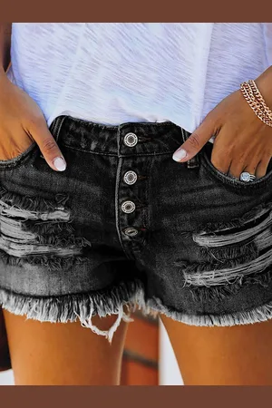 LULU & SKY Women Slim Fit Low-Rise Denim Shorts Technology
