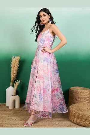 Sangria Printed Shoulder Straps A-Line Maxi Ethnic Dresses