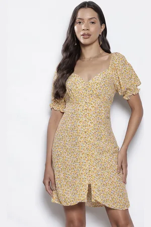 NA-KD Floral Print Puff Sleeve Sheath Dress