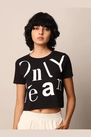 ONLY Women Typography Printed Extended Sleeves Applique T-shirt