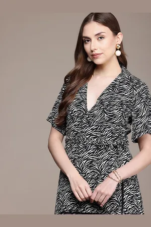 French Connection Animal Printed Cuban Collar Wrap Midi Dress
