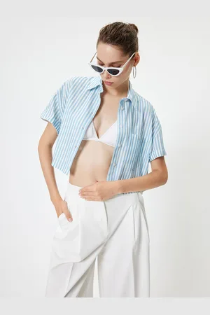Koton Women Spread Collar Vertical Striped Cotton Casual Shirt