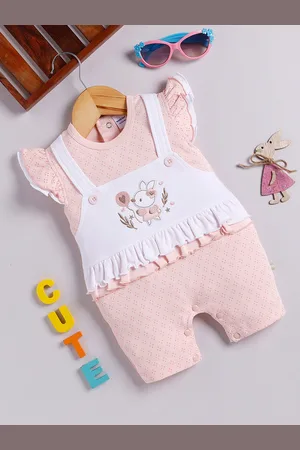 Moms Love Infant Girls Printed Cotton Rompers with Applique Detail