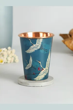 Krsnaa Mehta Green Printed Copper Water Glass 400ml
