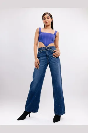 FREAKINS Women Wide Leg High-Rise Cotton Light Fade Jeans