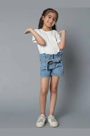 TALES & STORIES Girls High-Rise Denim Outdoor Denim Shorts