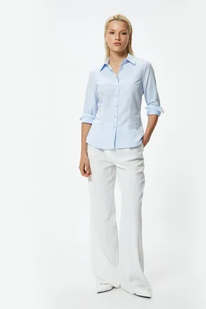 Koton Women Spread Collar Solid Cotton Casual Shirt