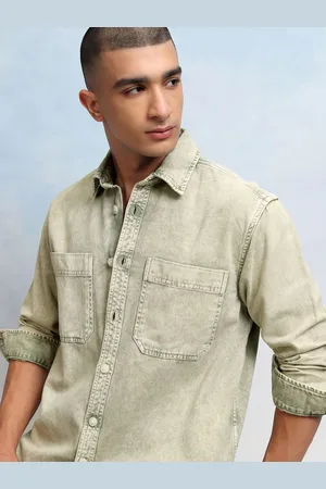 Highlander Men Oversized Dyed Washed Utility Pocket Denim Overshirt