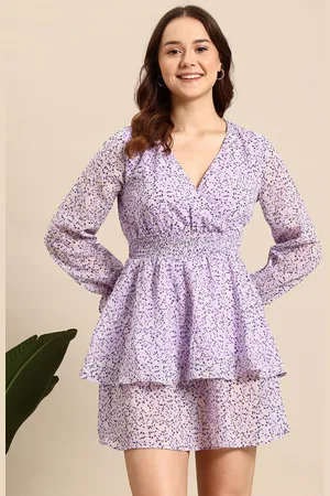 Mast & Harbour Floral Print Puff Sleeve Ruffled Mini Dress