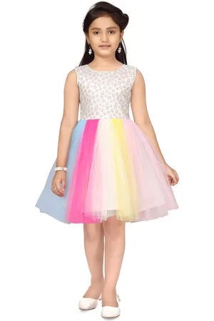 BAESD Girls Printed Sleeveless Net Fit & Flare Dress