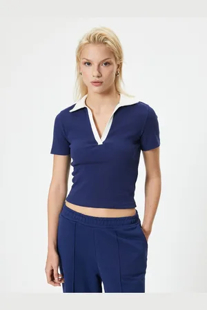 Koton Women Solid Polo Collar Cotton Slim Fit T-Shirt