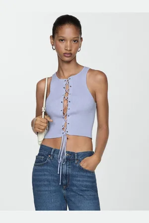 MANGO Lace-Up Detail Knitted Crop Top