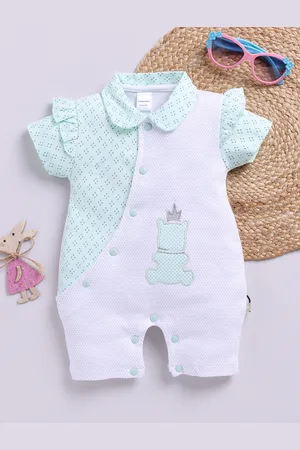 Moms Love Infant Girls Printed Cotton Rompers with Applique Detail