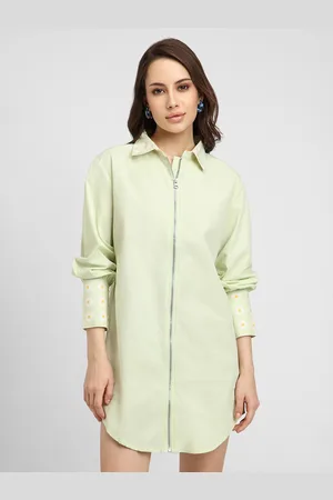 Forever 21 Green Pure Cotton Shirt Mini Dress