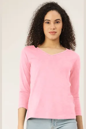 BRINN Women Solid V-Neck Cotton T-shirt
