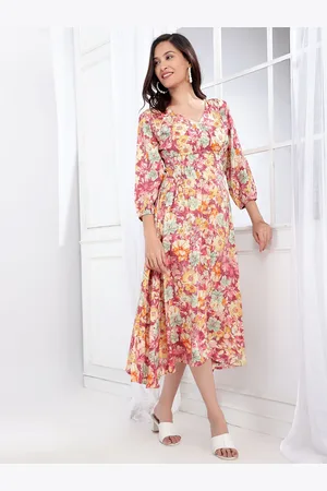Bani Women Puff Sleeve V-Neck Floral Midi Dress