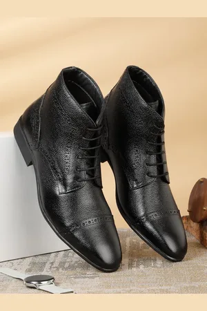 Teakwood Leathers Men Textured Leather Block Heeled Regular Boots