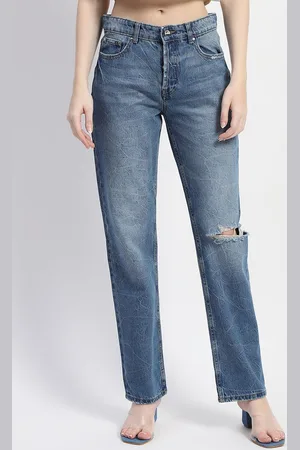 MADAME Women Slash Knee Heavy Fade Jeans