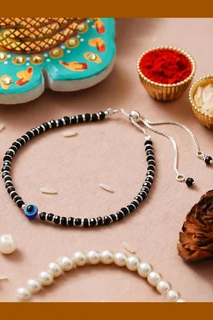 eCraftIndia Evil Eye Beads 925 Pure Sterling Silver Bracelet Rakhi for Brother