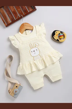 Moms Love Infant Girls Printed Cotton Rompers with Applique Detail