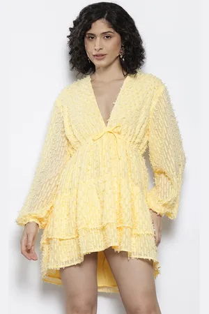 NA-KD Deep V-Neck Puff Sleeves Textured Empire Mini Dress