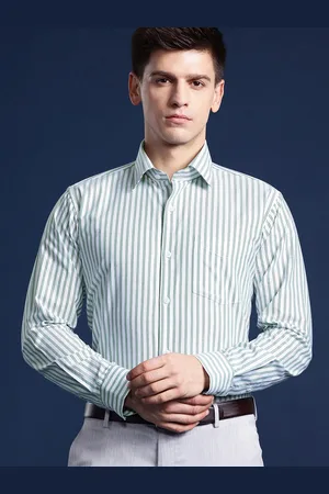 HANCOCK Men Striped Spread Collar Pure Cotton Formal Shirt