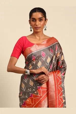 SANGAM PRINTS Geometric Printed Tussar Saree