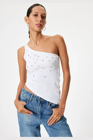 Koton Women Embellished One Shoulder Cotton Top