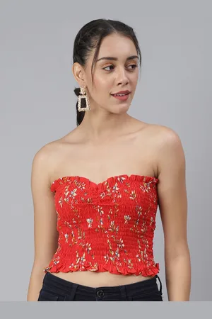 Cation Floral Print Crepe Tube Crop Top