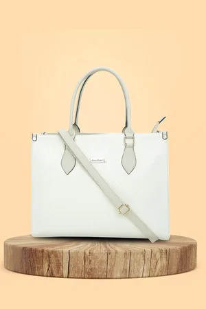 DressBerry White Textured Structured Laptop Handheld Bag
